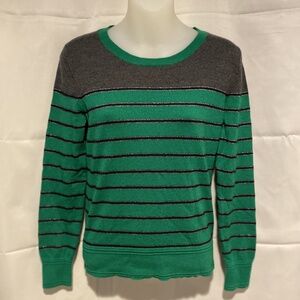 Womens Kelly Green Stripe Merino Wool Sweater Size Petite Medium